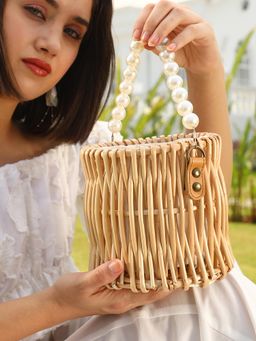 Haute Sauce - Women's The Rattan Bucket Bag with Detachable Strap - Beige