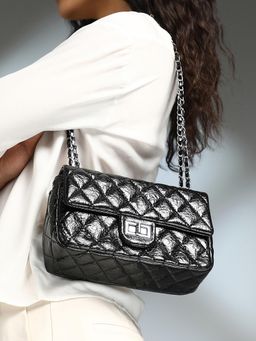 Haute Sauce - Women's The Quilted-Chain-link Sling Bag - Onyx Black