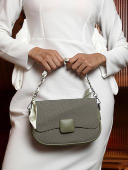 Haute Sauce - Women's The Ribbed Curve Handbag with Detachable Strap - Olive