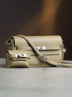 Haute Sauce - Women's The Overlap-Curve Sling Bag with Pouch- Olive Green