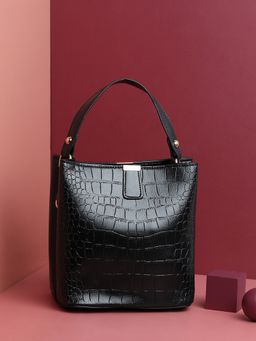 Haute Sauce - Black Textured Pu Bowling Hand Bag