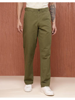 Fabindia - Olive Cotton Straight Leg Solid Trouser