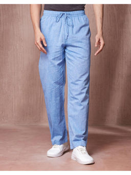 Fabindia - Blue Cotton Straight Leg Solid Trouser