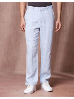 Fabindia - Blue Linen Straight Leg Solid Trouser