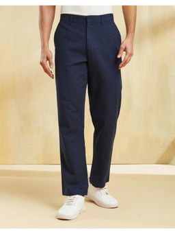 Fabindia - Navy Blue Cotton Straight Leg Solid Trouser