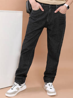 HIGHLANDER - Grey Pure Cotton Mid Waist Regular Fit Straight Leg Solid Jeans