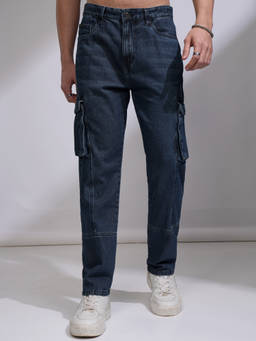 HIGHLANDER - Blue Pure Cotton Mid Waist Straight Fit Straight Leg Solid Jeans