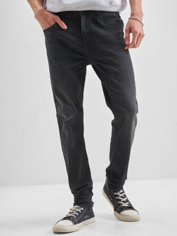 HIGHLANDER - Grey Cotton Blend Mid Waist Slim Fit Straight Leg Solid Jeans