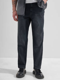 HIGHLANDER - Charcoal Cotton Blend Mid Waist Relaxed Fit Straight Leg Solid Jeans