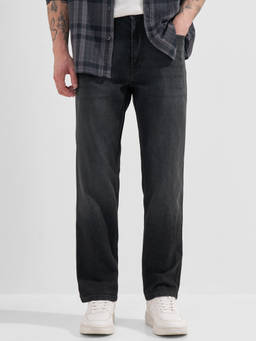 HIGHLANDER - Charcoal Cotton Blend Mid Waist Regular Fit Straight Leg Solid Jeans