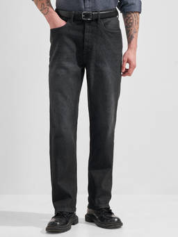HIGHLANDER - Charcoal Cotton Blend Mid Waist Relaxed Fit Straight Leg Solid Jeans