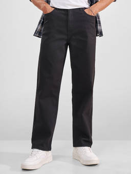HIGHLANDER - Charcoal Cotton Blend Mid Waist Relaxed Fit Straight Leg Solid Jeans