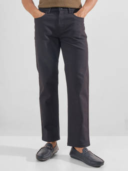 HIGHLANDER - Charcoal Cotton Blend Mid Waist Regular Fit Straight Leg Solid Jeans