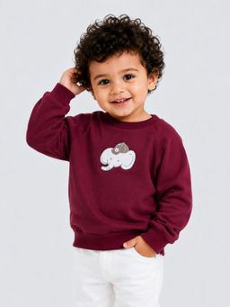 Bloom Up - Maroon Elephant Applique Sweatshirt For Kids