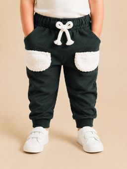 Bloom Up - Dark Green Toddler Joggers With Fluffy White Pockets Cozy And Playful