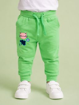 Bloom Up - Green Toddler Joggers With Cat Embroidery Fun And Comfortable