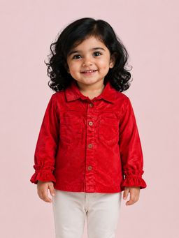Bloom Up - Red Full Sleeve Shirt With Frill Cuffs For Toddlers Stylish And Comfortable