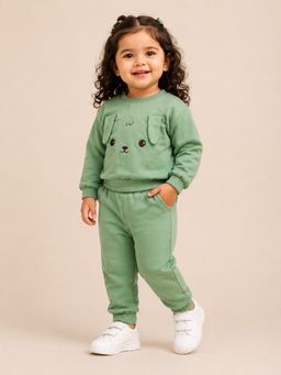 Bloom Up - Sage Green Puppy Applique Soft Cotton Sweatshirt & Joggers Set