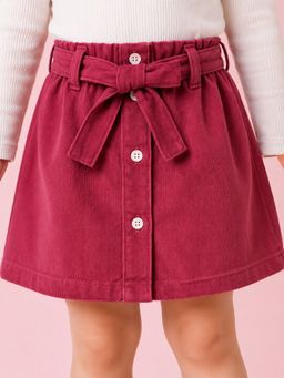 Bloom Up - Girls Maroon Corduroy Skirt Button Front Casual Skirt With Waist Belt