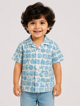 Bloom Up - Blue Printed Short Sleeve Shirt For Toddlers