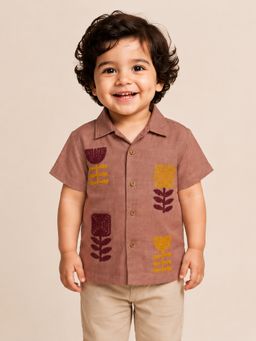 Bloom Up - Mauve Embroidered Short Sleeve Shirt