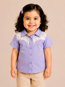 Bloom Up - Lavender Lace Panel Shirt For Girls