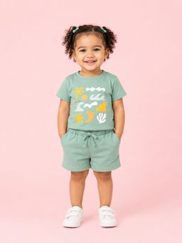 Bloom Up - Girls Green T-Shirt & Shorts Set Soft Cotton Outfit
