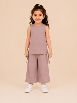 Bloom Up - Dusty Mauve Sleeveless Cotton Top & Pant Set For Girls