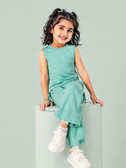 Bloom Up - Green Sleeveless Soft Cotton Top & Pant Set For Girls