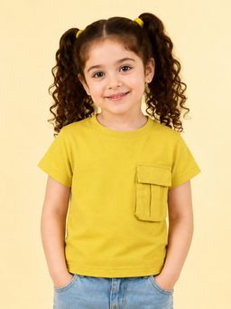Bloom Up - Girls Mustard Pocket Detail Cotton T-Shirt