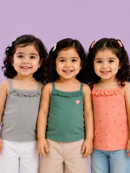 Bloom Up - Ruffled Sleeveless Kids Colorful Tanks Top (Pack of 3)