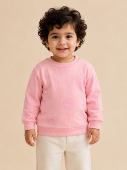 Bloom Up - Pink Round Neck Textured Sweatshirt