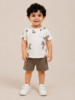 Bloom Up - Chocolate Brown Printed Kids T-Shirt & Shorts Set