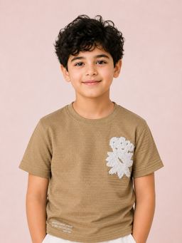 Bloom Up - Beige Boys Stylish Soft Cotton T-Shirt Casual Fashion Kids Wear