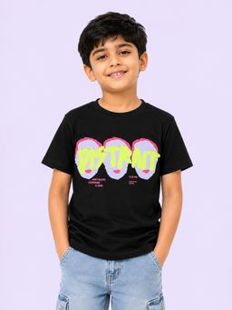 Bloom Up - Black Printed T-Shirt For Kids