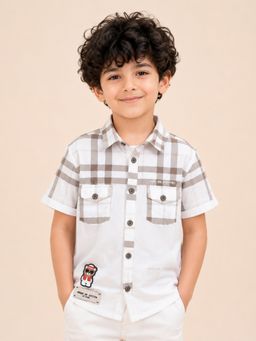 Bloom Up - Boys Brown Checked Casual Shirt
