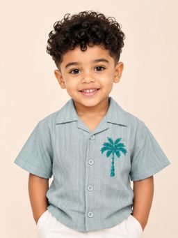 Bloom Up - Boys Pista Green Embroidered Casual Shirt