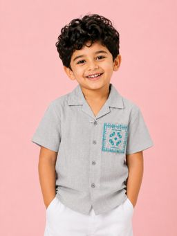Bloom Up - Boys Light Grey Embroidered Casual Shirt