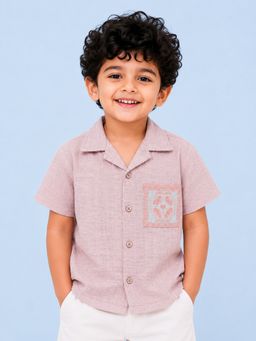 Bloom Up - Boys Peach Embroidered Casual Shirt