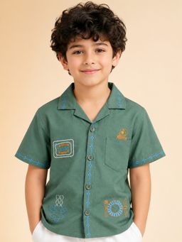 Bloom Up - Boys Green Embroidered Casual Shirt