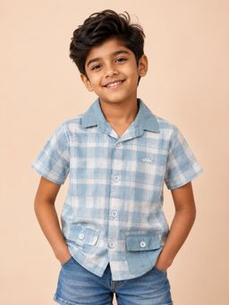 Bloom Up - Boys Sky Blue Checked Casual Shirt
