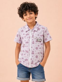 Bloom Up - Boys Lavender Half Sleeve Printed Casual Shirt