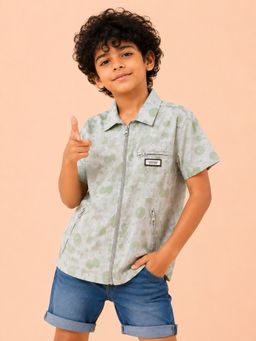 Bloom Up - Boys Pista Green Up Casual Half Sleeve Printed Shirt