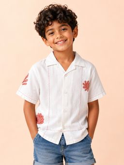 Bloom Up - Boys Off White Embroidered Casual Shirt