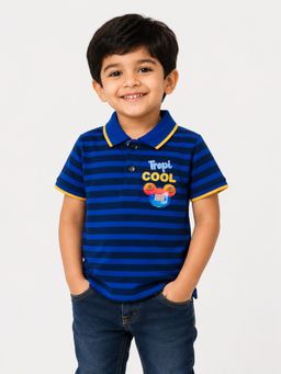 Bloom Up - Boys Royal Blue Striped “Tropi Cool” Polo T-Shirt