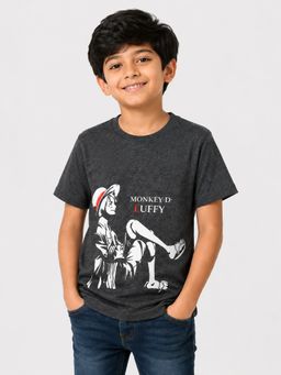 Bloom Up - Boys Charcoal Monkey D. Luffy Anime Cotton T-Shirt