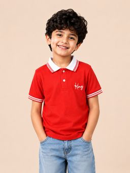 Bloom Up - Red Solid Polo T-Shirt