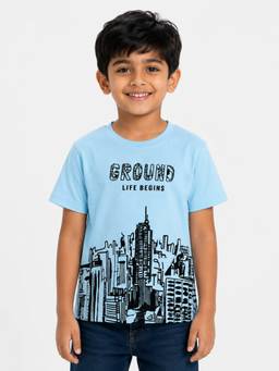 Bloom Up - Boys Sky Blue Cityscape Cotton T-Shirt