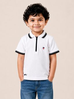 Bloom Up - White Solid Polo T-Shirt