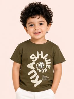Bloom Up - Boys Olive “Kua Shine 89” Printed Cotton T-Shirt